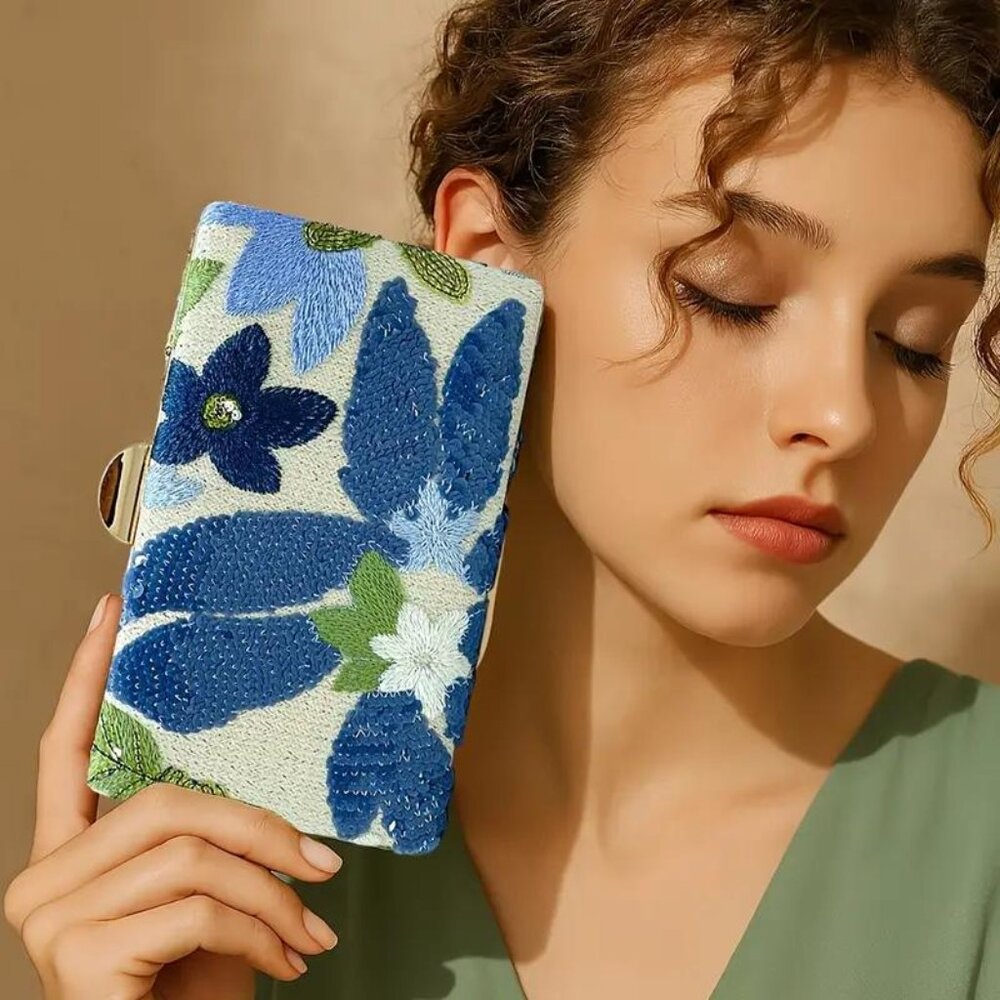 Floral Embroidered Clutch with Chain Strap - Picture 3 of 3